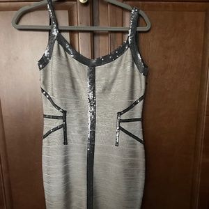 Terani grey and silver cocktail dress